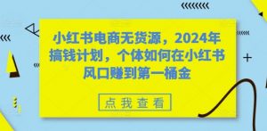 小红书电商无货源，2024年搞钱计划，个体如何在小红书风口赚到第一桶金-林文副业站