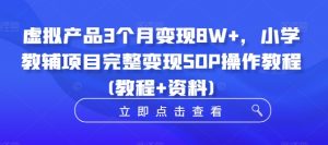 虚拟产品3个月变现8W+，小学教辅项目完整变现SOP操作教程(教程+资料)-林文副业站