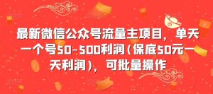 最新微信公众号流量主项目，单天一个号50-500利润(保底50元一天利润)，可批量操作-林文副业站