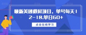 最新美团截屏项目,单号每天12-18.单日60+【揭秘】-林文副业站