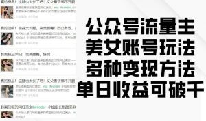 公众号流量主美女账号玩法，多种变现方法，单日收益可破千-林文副业站