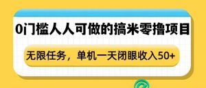 0门槛人人可做的搞米零撸项目，无限任务，单机一天闭眼收入50+-林文副业站