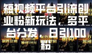 短视频平台引流创业粉新玩法，多平台分发，日引100粉-林文副业站