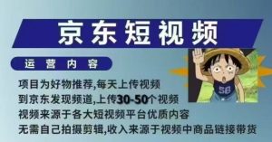 京东短视频带货课，无需自己拍摄剪辑，保姆式教学，两天快速上手-林文副业站