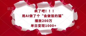 疯了吧！用AI做了个“会做饭的猫”，播放200万，单日变现1k-林文副业站