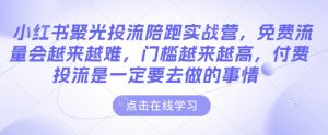 小红书聚光投流陪跑实战营，免费流量会越来越难，门槛越来越高，付费投流是一定要去做的事情-林文副业站
