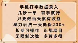 手机打字数据录入,几秒一单,有手就行,只要做当天就有收益,暴力玩法一天低保2张-林文副业站