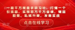 一品千万操盘手研习社，打爆一个引流品，实现百万千万业绩，爆品裂变，私域升单，发售实战-林文副业站