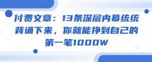 付费文章：13条深层内幕统统背诵下来，你就能挣到自己的第一笔1000W-林文副业站