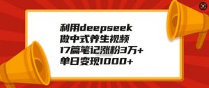 利用deepseek做中式养生视频，17篇笔记涨粉3万+，单日变现1k-林文副业站