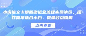 小说推文卡模版搬运全流程实操演示，操作简单适合小白，流量收益嘎嘎-林文副业站