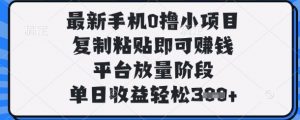 最新手机0撸小项目，复制粘贴即可挣钱，平台放量阶段，单日收益轻松3张+【揭秘】-林文副业站