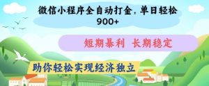 微信小程序全自动打金，单日轻松几张，短期暴利，长期稳定，助你轻松实现经济独立【揭秘】-林文副业站