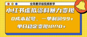 小红书虚拟资料暴力变现，0成本起号，一单利润99，单日稳定变现1k【揭秘】-林文副业站