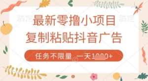 最新零撸小项目，复制粘贴抖音广告即可挣钱，平台大水，任务不限量，一天数张【揭秘】-林文副业站
