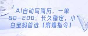 AI自动写简历，一单50-200，长久稳定，小白宝妈首选【附赠指令】-林文副业站
