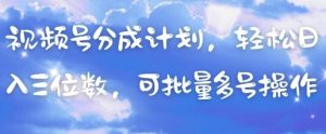 视频号分成计划，轻松日入三位数，可批量多号操作-林文副业站