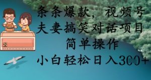 条条爆款，视频号夫妻搞笑对话项目，简单操作，小白轻松日入3张+-林文副业站