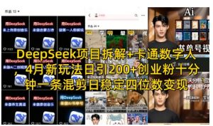 DeepSeek项目拆解+卡通数字人，4月新玩法日引200+创业粉十分钟一条混剪日稳定四位数变现-林文副业站